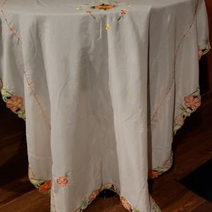 Embroided Table Cloth with Floral Edges.